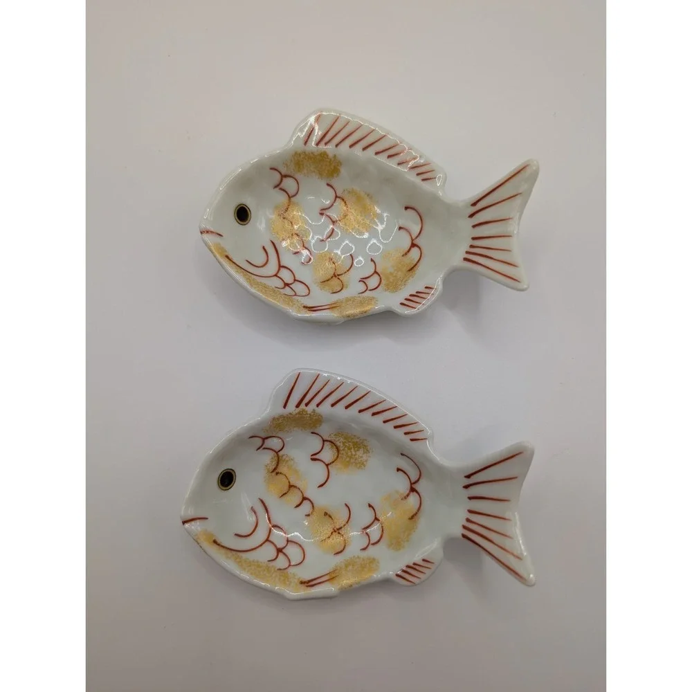 Arita Ware Koraku Kiln Japanese Sea Bream Tai Fish Small Dipping Sauce Plates 2
